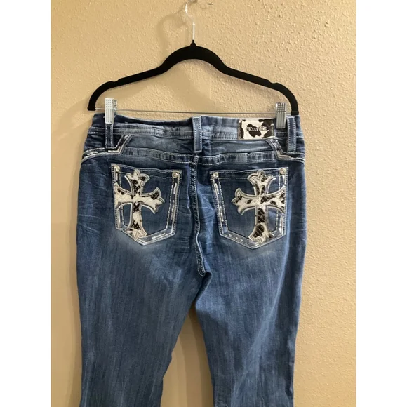 Miss Me Western Los Angeles Bootcut Jeans Size 32 Cross Pocket Embellished - Picture 4 of 9